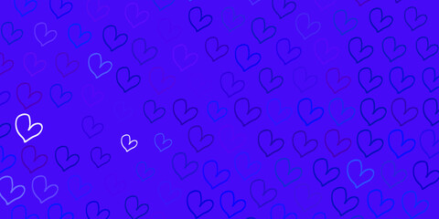 Light Pink, Blue vector pattern with colorful hearts.