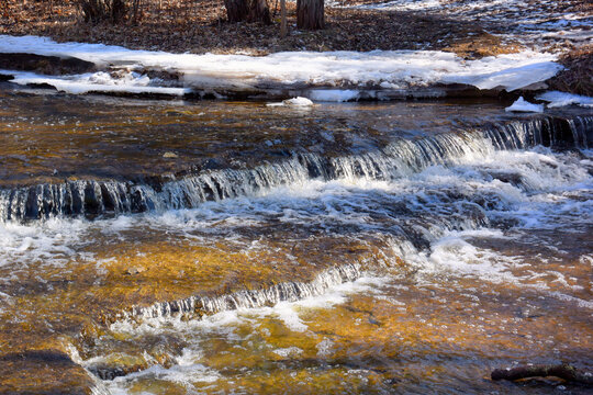 Baird's Creek Rapids On The Niagara Escarpment In Green Bay, Wisconsin, In Spring