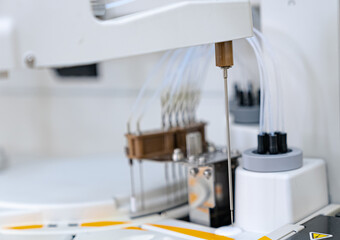 Microbiology scientific hospital samples researching. Robotic modern biochemistry laboratory.