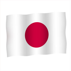 Japanese flag waving in the wind on a white background. Perfect for background. Vector illustration two color Japanese flag. Size of the red sun disc is 3/5 of the height of the flag