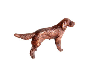 Copper dog figurine isolated on white background - English Setter dog breed statuette