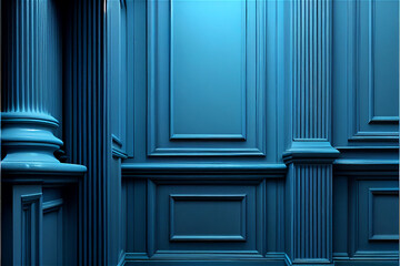 blue lacquered wall with wainscoting ideal for backgrounds - obrazy, fototapety, plakaty
