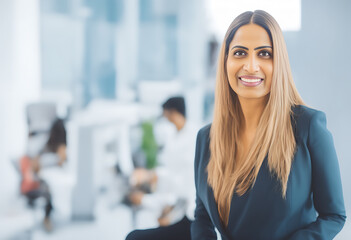 Ai Generative Illustration Smiling business woman standing in creative office