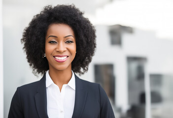 beautiful african american female business executive director in suit at workplace