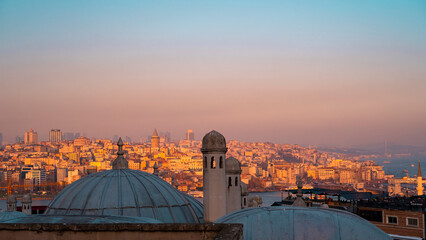 Naklejka premium Bosphorus and Galata tower view, istanbul city view, sunset, golden hours