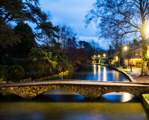 Fototapeta na wymiar The River At Bourton-on-the-Water In The Cotswolds In Winter