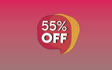55 percent off, red and yellow banner for promotions and offers
