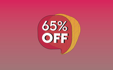 65 percent off, red and yellow banner for promotions and offers