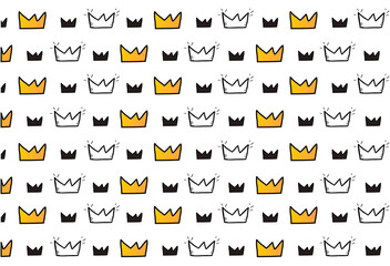 Crown symbol seamless pattern hand drawn, doodle, pencil, luxury, background, prince, cute, comic.