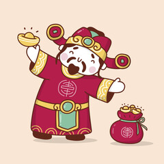 Chinese God of Wealth illustration in cartoon style
