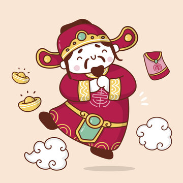 Chinese God of Wealth illustration in cartoon style