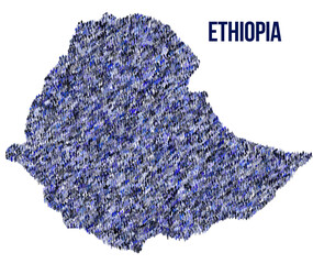 The map of the Ethiopia made of pictograms of people or stickman figures. The concept of population, sociocultural system, society, people, national community of the state. illustration.