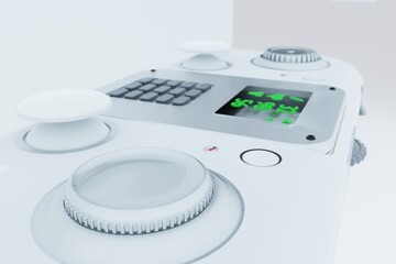 close-up gamepad console controller for video games with buttons, sticks and led digital display. 3d render illustration