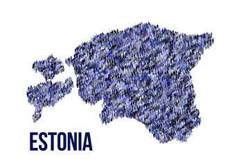 The map of the Estonia made of pictograms of people or stickman figures. The concept of population, sociocultural system, society, people, national community of the state. illustration.