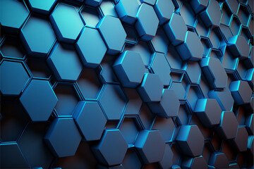 Cyber hexagon futuristic geometric abstract blue background with cubes, Generative AI