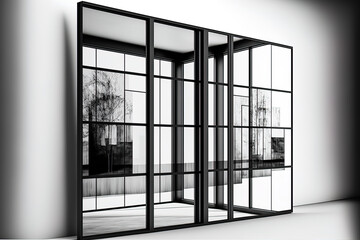 oversized clear isolated steel office windows for design, contemporary home decor. Generative AI