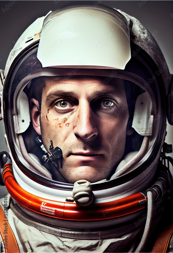 Wall mural portrait of an astronaut in a spacesuit. high-tech astronaut from the future. the concept of space t