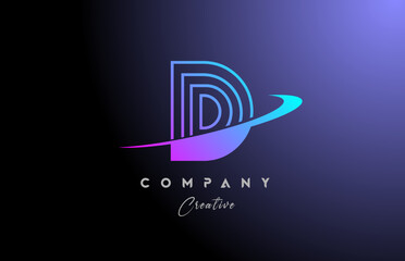 pink blue D alphabet letter logo icon design with swoosh. Creative line template for company and business