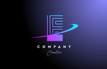 pink blue E alphabet letter logo icon design with swoosh. Creative line template for company and business