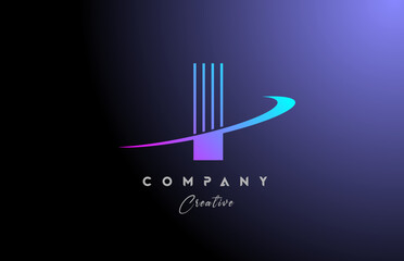 pink blue I alphabet letter logo icon design with swoosh. Creative line template for company and business