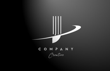 black white J alphabet letter logo icon design with swoosh. Creative line template for company and business