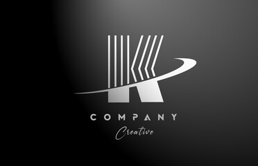 black white K alphabet letter logo icon design with swoosh. Creative line template for company and business