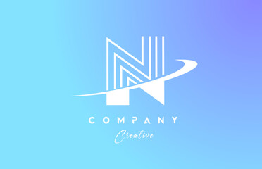 pastel color N blue alphabet letter logo icon design with swoosh. Creative template for company and business