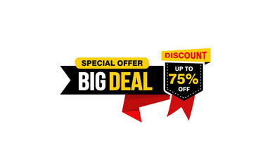 75 Percent discount offer, clearance, promotion banner layout with sticker style. 
