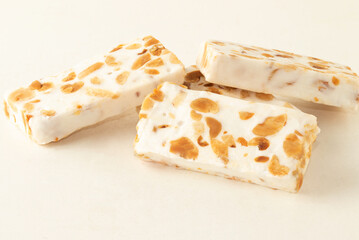 Focus on nougat isolated on white background.