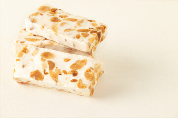 Traditional sliced nougat. Selective focus.