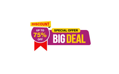 75 Percent discount offer, clearance, promotion banner layout with sticker style. 
