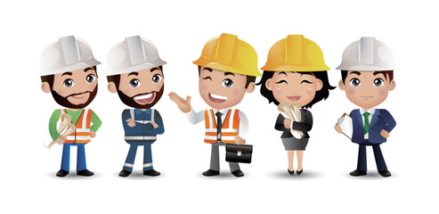 Construction worker group avatar characters - Vector.