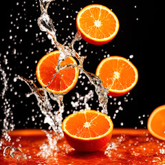 photo of a orange fruits falling into water, - AI Generated