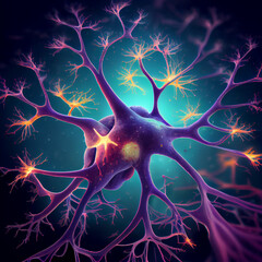 Obraz na płótnie Canvas Neuron on dark background, etail of human brain neuron, generative ai