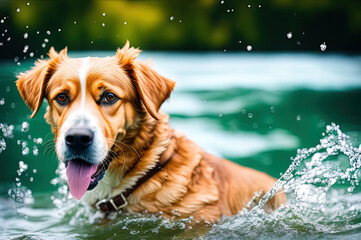 photo of a dog falling in water - AI Generated