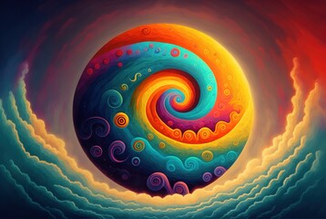 Surreal swirling interdimensional portal to another world in a rainbow of multi colors.