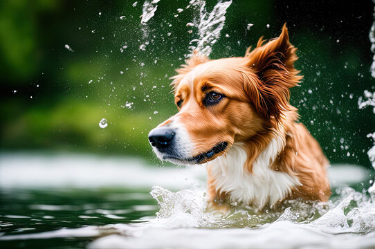 photo of a dog falling in water - AI Generated