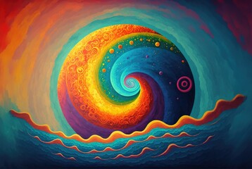 Surreal swirling interdimensional portal to another world in a rainbow of multi colors.