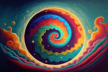 Surreal swirling interdimensional portal to another world in a rainbow of multi colors.