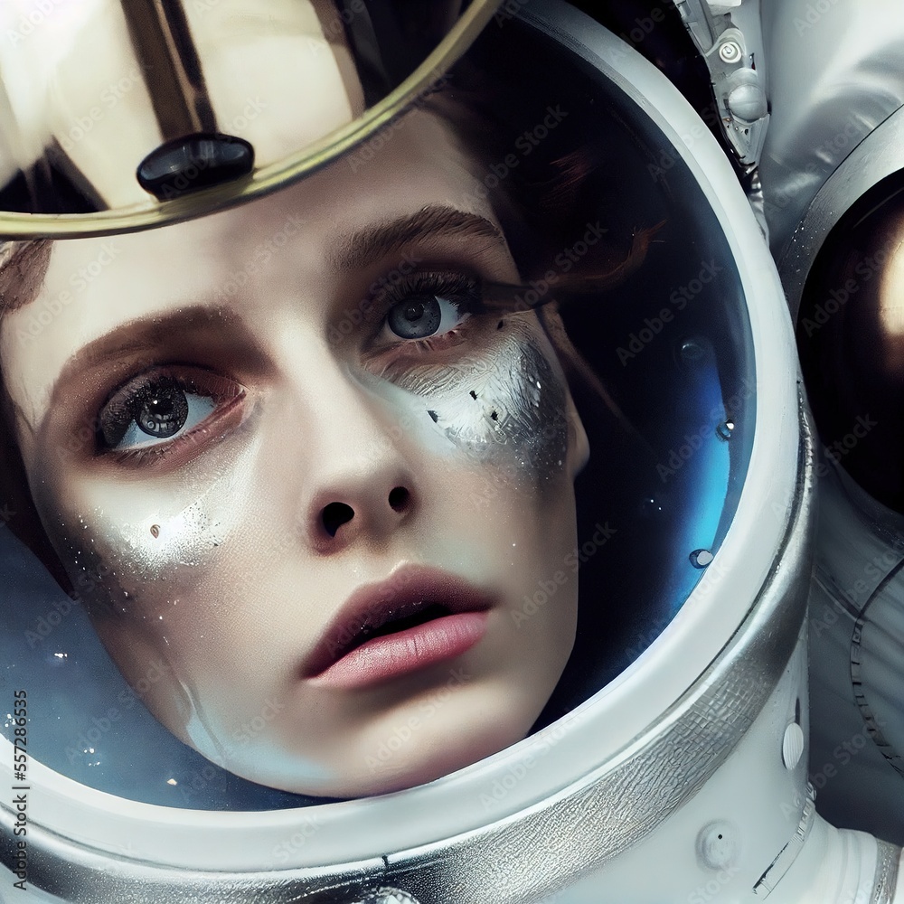 Wall mural portrait of an astronaut in a spacesuit. high-tech astronaut from the future. the concept of space t