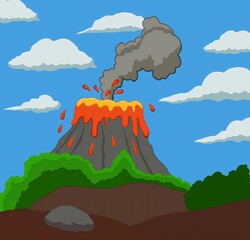 beautiful illustration with erupting volcano landscape