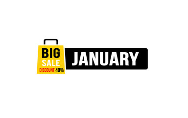 40 Percent JANUARY discount offer, clearance, promotion banner layout with sticker style. 