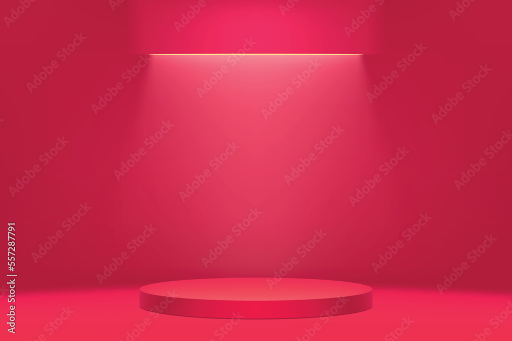 Poster a red color podium in perspective view