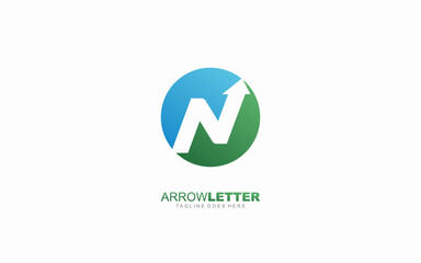 N logo business for branding company. arrow template vector illustration for your brand.