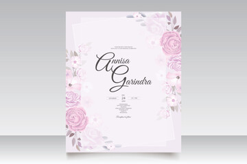  romantic Wedding invitation card template set with beautiful  floral leaves Premium Vector