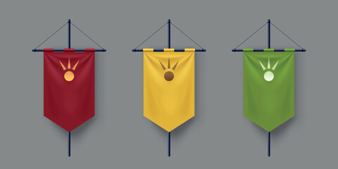 various medieva flags front view in set