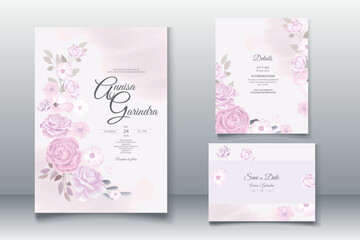 Fototapeta na wymiar romantic Wedding invitation card template set with beautiful floral leaves Premium Vector