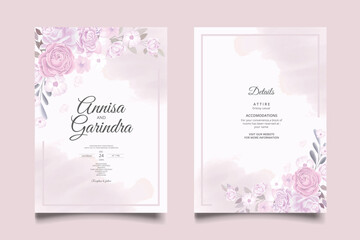  romantic Wedding invitation card template set with beautiful  floral leaves Premium Vector