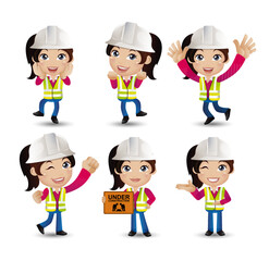 Profession - builder. worker. engineer with different poses