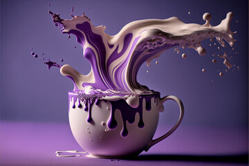 Purple and White Cream Splashing out of a Mug Generative AI